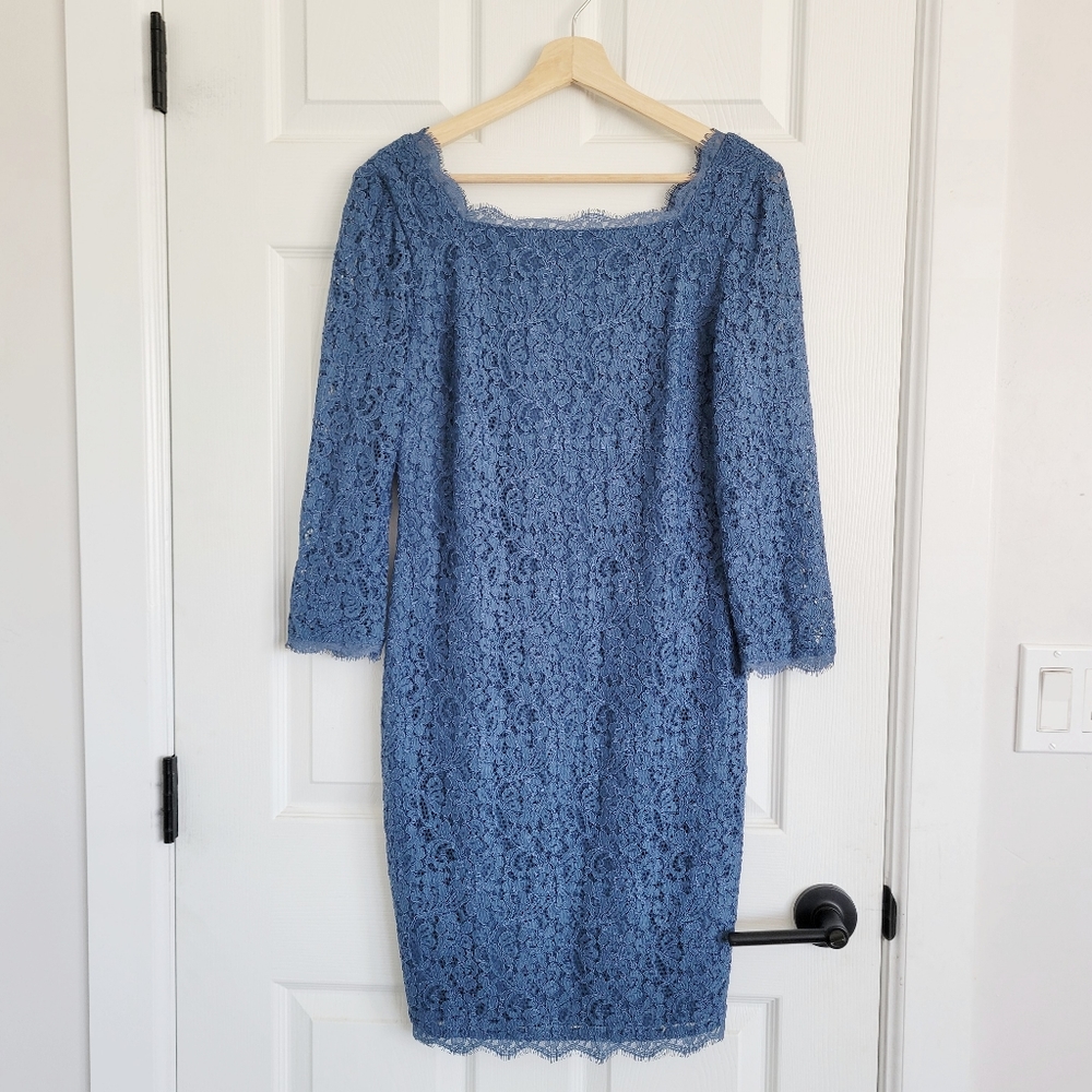 Adrianna Papell Lace Blue Square Neck Mini Dress - image 1